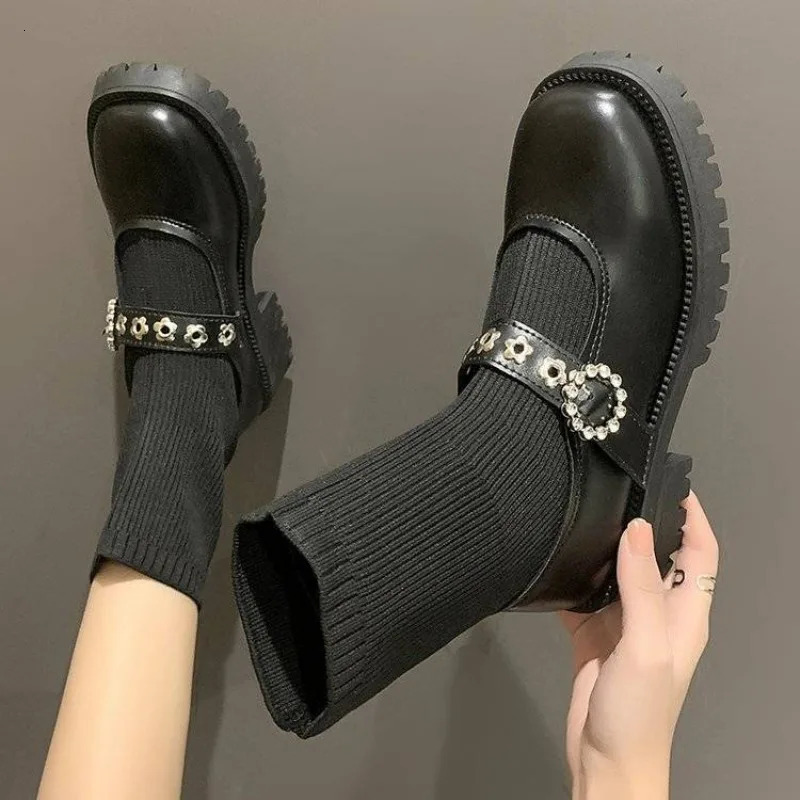 Shoes Kawaii Womens Socks Short Boots Elastic Boots Mary Janes Cute Womens Ankle Boots Lolita Winter Collection Y2k Pu 241007