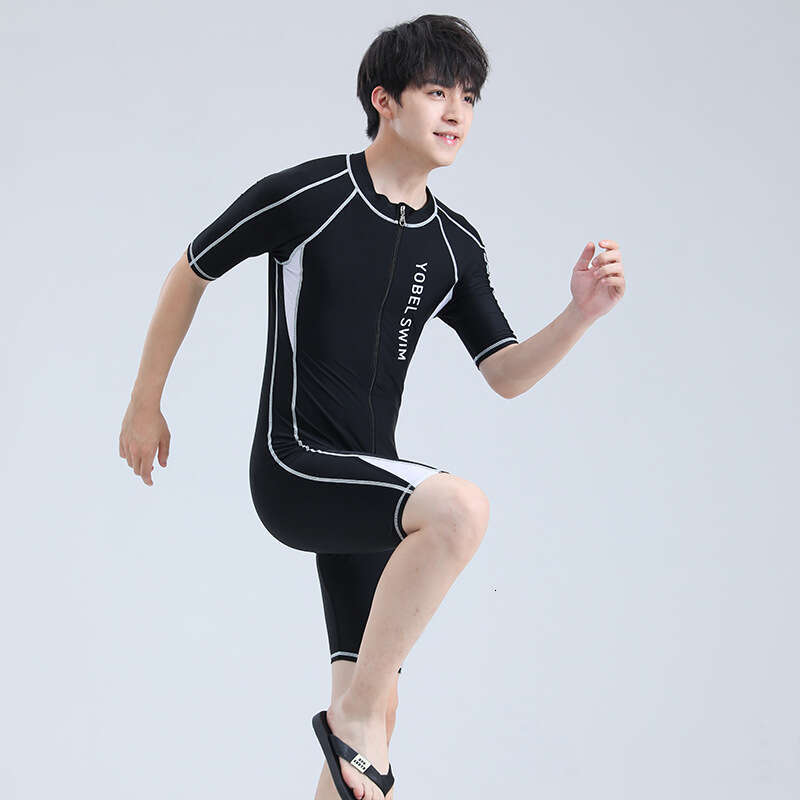 New Men's Jumpsuit Short Sleeved Capris Set, Quick Drying Sun Protection, Student Learning And Swimming Training, Professional Swimsuit