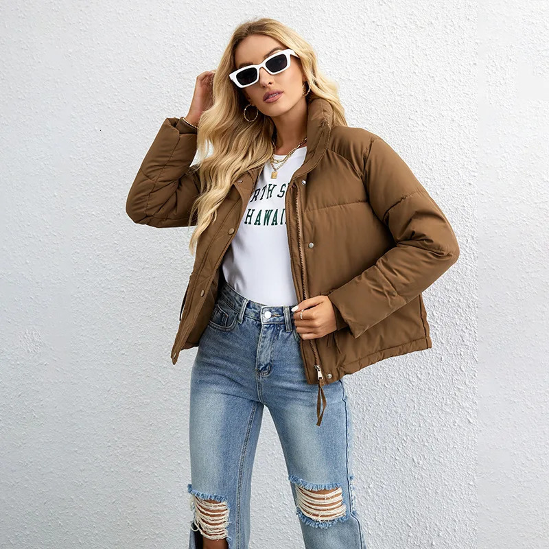 2023 Winter Puffer Jacket Women Short Warm Zipper Padded Jackets Female Outerwear Down Coats Cotton Parkas 241009