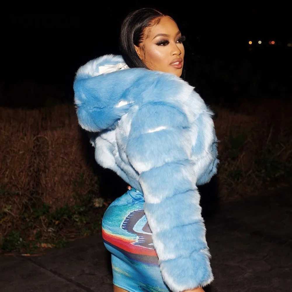 High quality fur cut synthetic fur coat and jacket for women fluffy top with hooded winter fur jacket Manteau women W241010