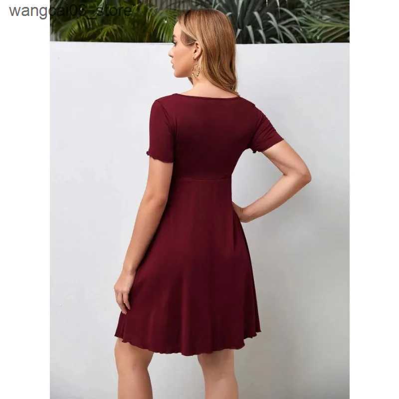 Maternity Dresses Maternity Clothes Solid Drawstring Dress Skirt Summer Casual Pregnant Women Short Sleeve V-Neck Dress Vestido Pregnancy Clothing L24