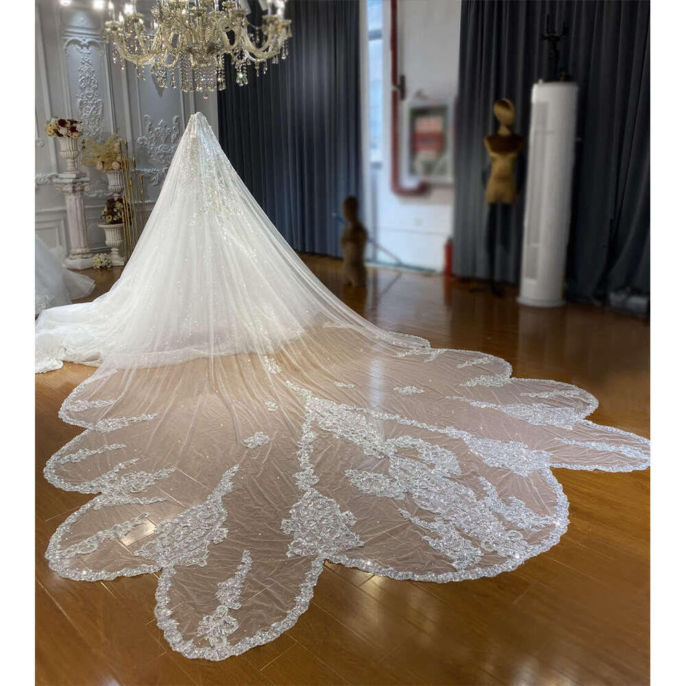 Beading Lace Veil 500cm long Off The Shoulder Sequins or-Length Princess Bride Vestido De Noiva Custom Made