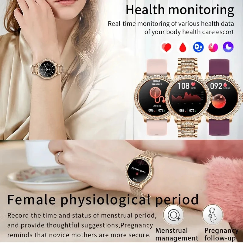 Fashion Womens Bluetooth Calling Smart Watch 1.32-inch AMOLED 360 * 360 HD Screen Sports Fitness Womens Smart Watch Diamond Band 241011