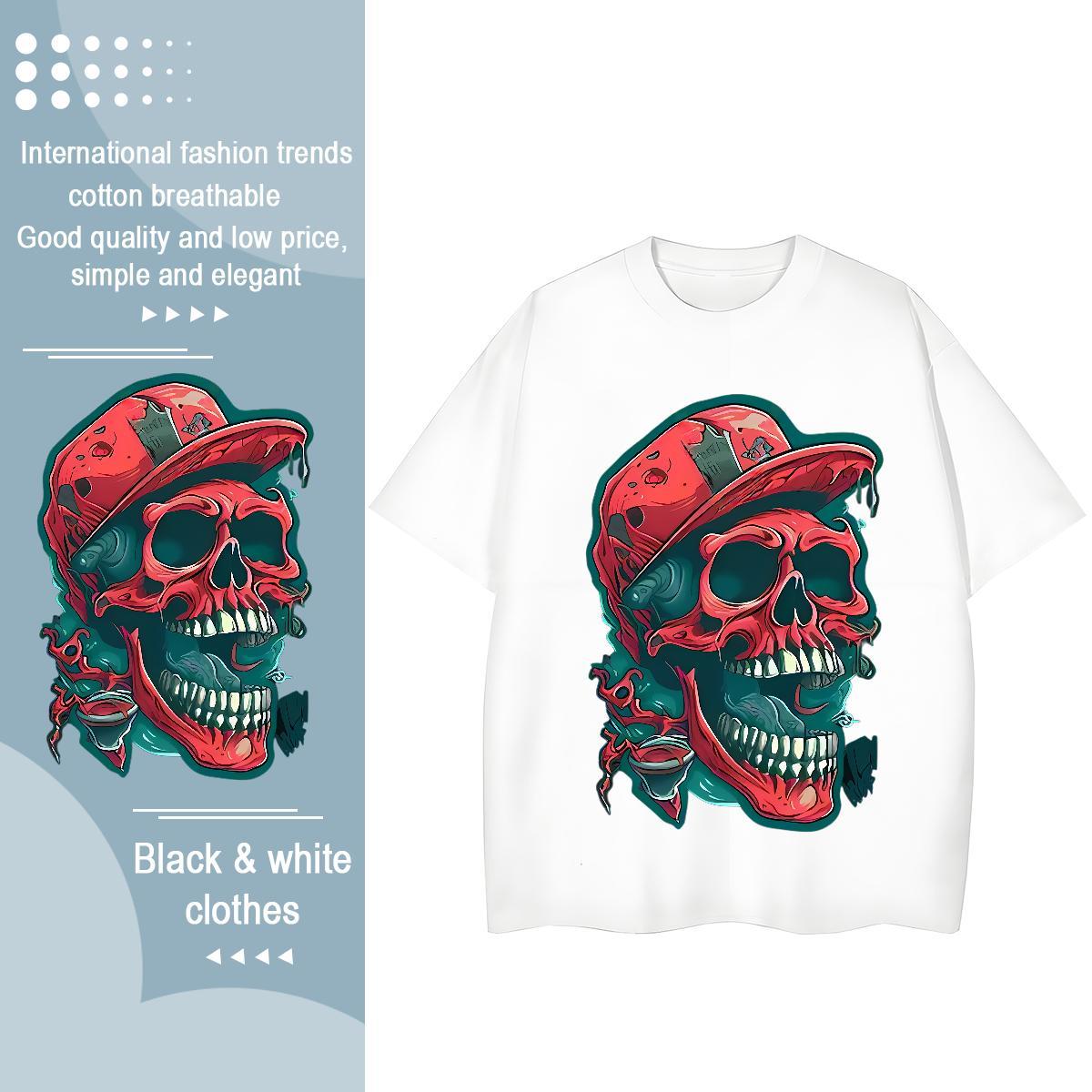 Fashion New T-Shirts for Women 230g Cotton Short Sleeve O-Neck Daily Wear skull Womens Tshirts Free Shipping Plus Size Cartoon Clothings