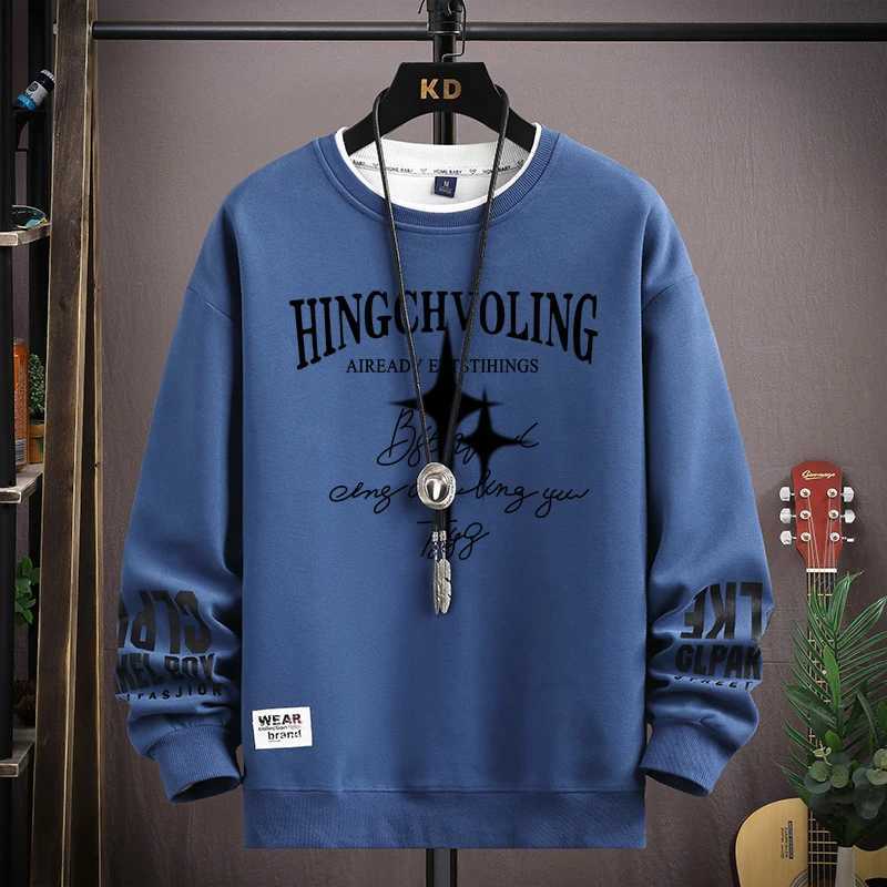 Autumn Mens Sweatshirt Retro printed Long Sleeve T-shirt Fashion Mens Clothing Khaki O Neck Harajuku Exclusive Design Top New LX241011