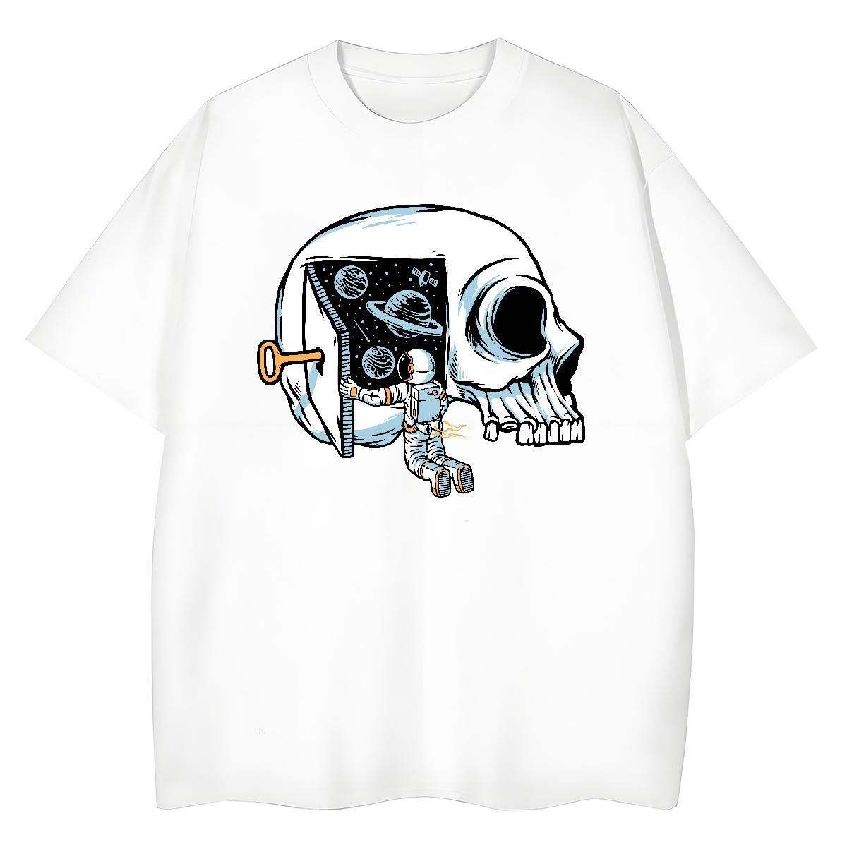 Classic Womens T Shirts 230g Pure Cotton Crew Neck Casual Beach skull Unisex Tshirts Popular Custom Print Oversized Clothes