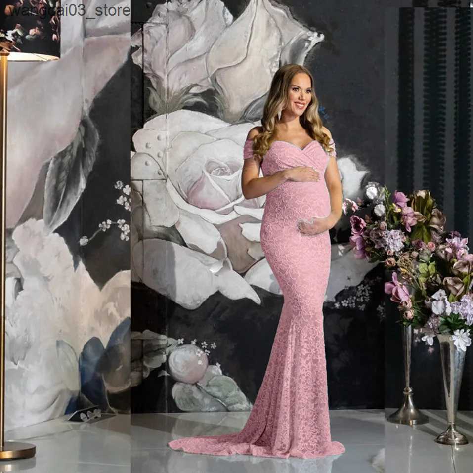 Maternity Dresses 2022 Summer Maternity Trailing Short Sleeves Dresses Baby Shower Lace Maternity Dress Fancy Shooting Photo Pregnant Dress L240910
