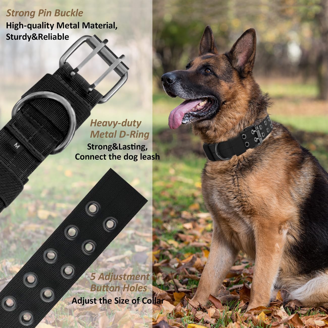 Tactical Military Adjustable Dog Soft Nylon Training Collar Heavy Duty Metal Buckle Collars for Medium Large Dogs CH312