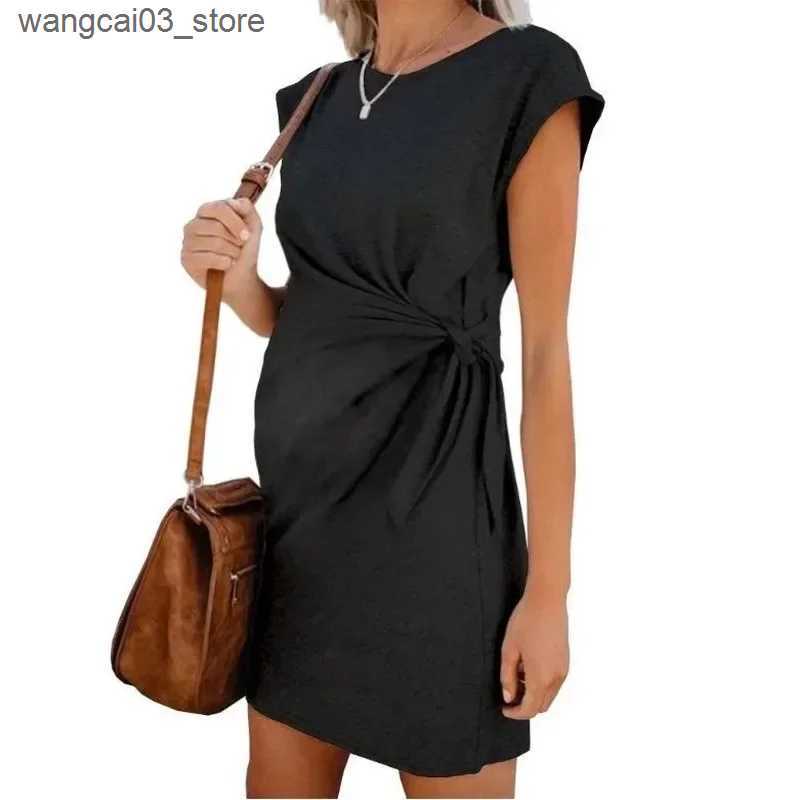 Maternity Dresses Premama Breastfeeding Dresses Fashion Short Sleeve Solid Color Dress for Pregnant Women Maternity Casual Dresses Bow Trim Summer L24