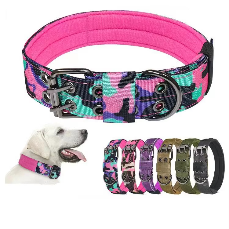 Tactical Military Adjustable Dog Soft Nylon Training Collar Heavy Duty Metal Buckle Collars for Medium Large Dogs CH312