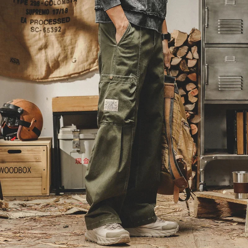 military multi pocket mens cargo pants autumn casual tactical bag style handcart Y2K retro decal wide leg sports pants 241007