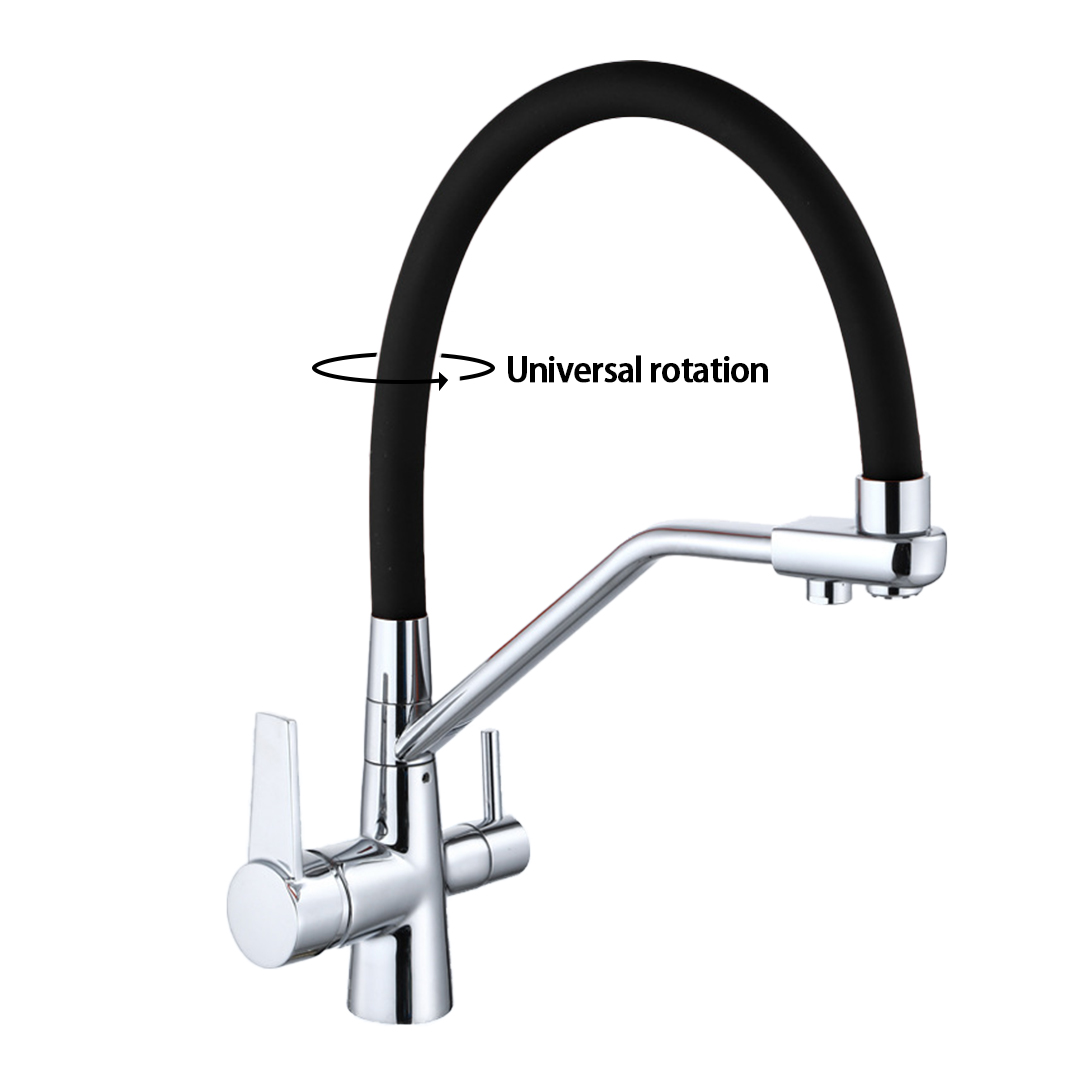 Kitchen faucet brass faucet hot and cold water faucet pure water faucet any retractable double handle faucet black tube