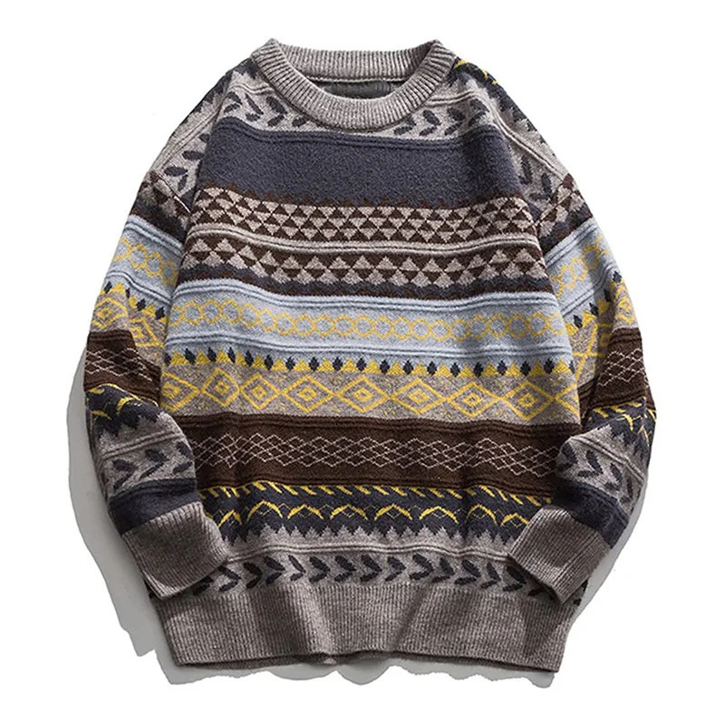 Cashmere Sweater For Men Oversized Striped Round Neck Fashion Pullovers Lazy Style Retro Casual Harajuku Kniited Sweater Unisex 241007