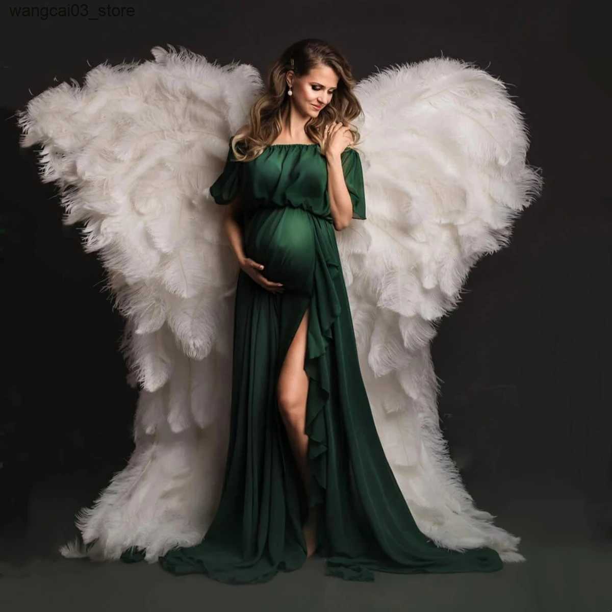 Maternity Dresses Summer Chiffon Slash Neck Maternity Photography Long Dress Sides Slit Boho Chiffon Pregnancy Photo Shooting Maxi Dress L240910 L0910