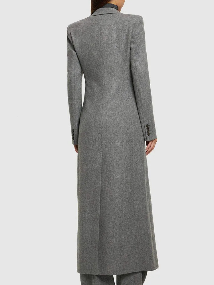 LGRQ Womens Long Wool Coat with Open Collar and Single Chest A-line Ruffle Elegant Coat Autumn Trendy Clothing 241011