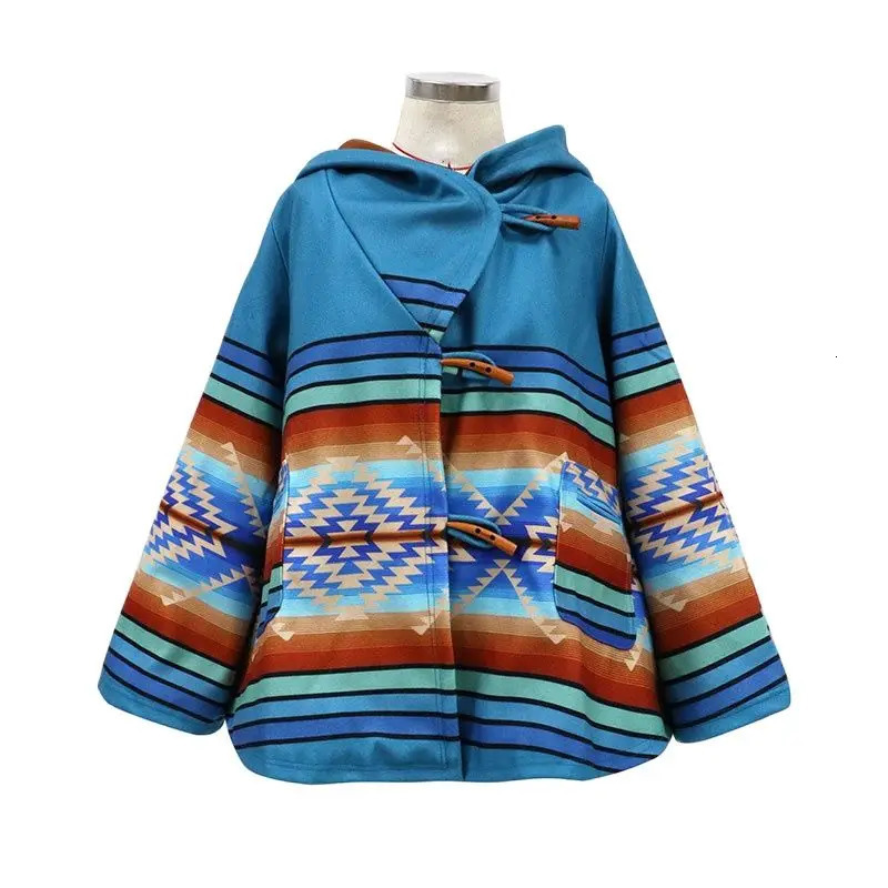 13 color womens wool coat printed hooded wool coat womens long sleeved loose fit coat womens coat and jacket winter autumn 241007