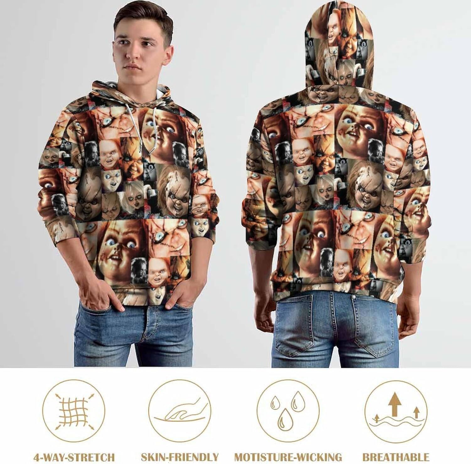 Hoodie for Mens Womens Pullover Autumn Soft Hoodie Chucky Slim Fit Loose Hip-Hop Long-Sleeved Sweatshirt for Unisex Graphic Hoodies sweatshirt