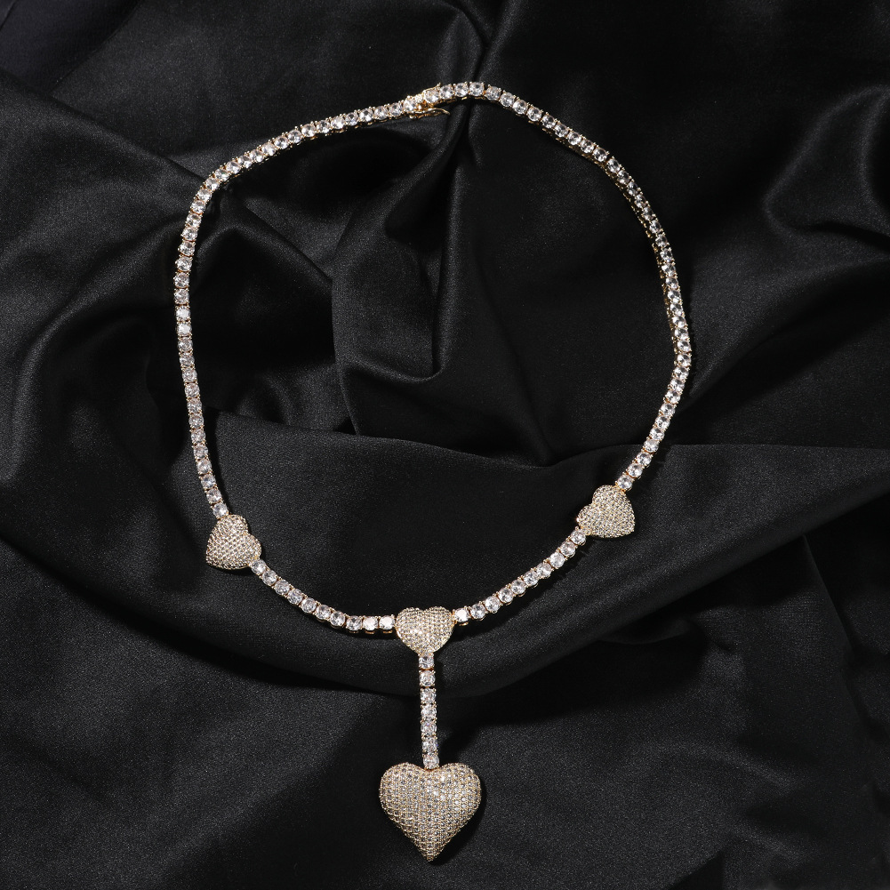 Hip Hop Love Heart Pendant Necklace 5A Zircon with Tennis Chain Jewelry 18K Real Gold Plated Jewelry
