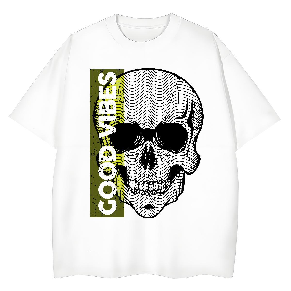 Fashion New Women T Shirts 100% Cotton 230g Breathable Crew Neck Street Wear skull Tshirt for Man Woman Loose Black Oversized Tee Shirt