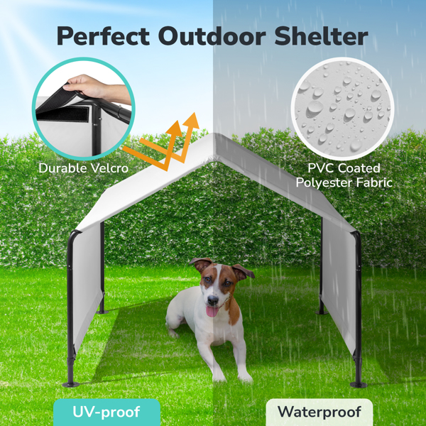 Pet Shelter Canopy with Durable Black Iron Tube Frame and Waterproof Gray PVC Coating - Seamless Construction & Magnetic Fastening