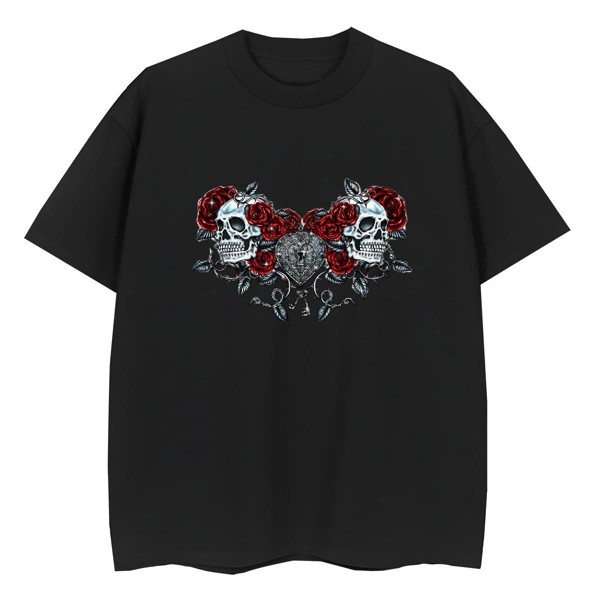 2024 Casual Woman T Shirts 230g 100% Cotton Crew Neck Daily Wear flower Unisex Tshirts Wholesale Cartoon Anime Tops