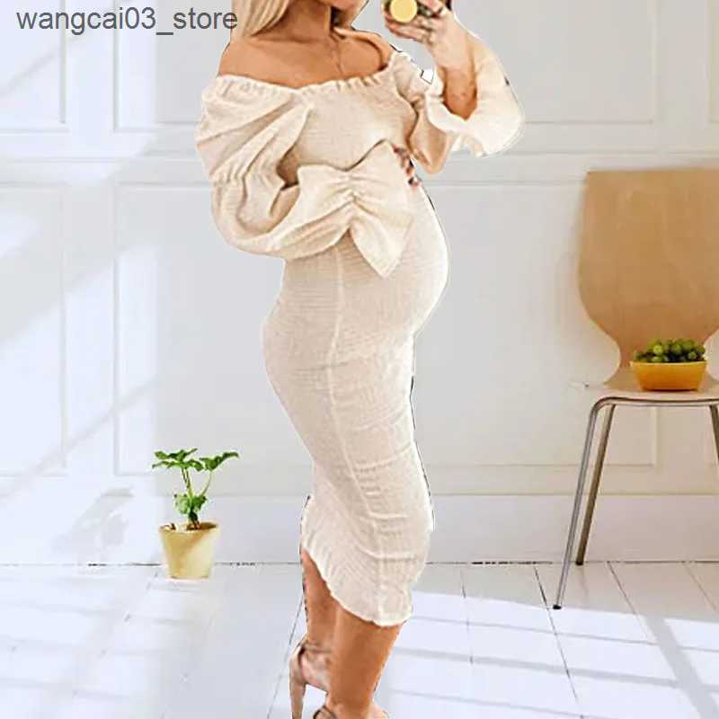 Maternity Dresses Maternity Photoshoot Daily Wear Elasticity Women Summer Off Shoulder Cotton Vintage Elegant A Line Long Dresses L240910
