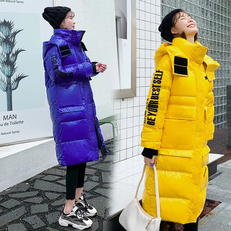 Womens shiny down cotton jacket winter Korean thick warm turtle neck Parka loose slim fit hooded for women 241010