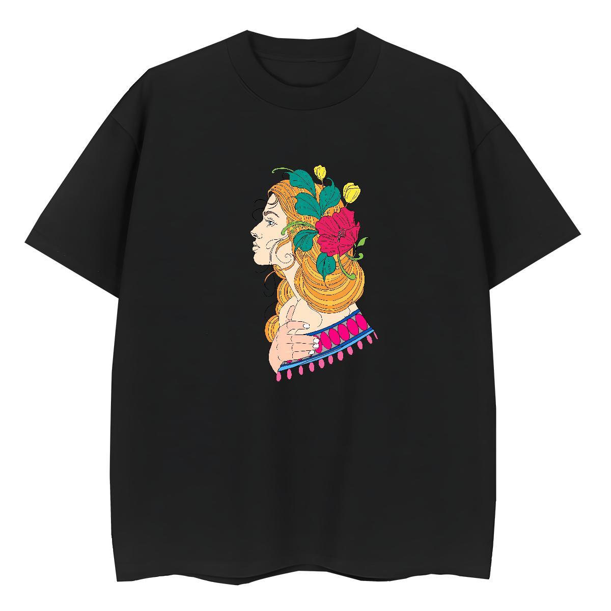 Fashion Women T Shirts 100% Cotton 230g O Neck Short Sleeves Casual Daily Wear portrait Women Tees Soft DIY Printed Clothes Shirt