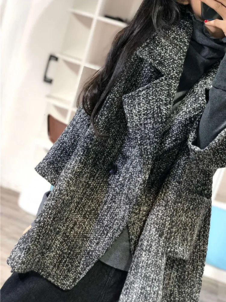 Oversized autumn and winter jacket set wool jacket womens plain weave fashionable loose womens jacket office womens jacket Coats 241007