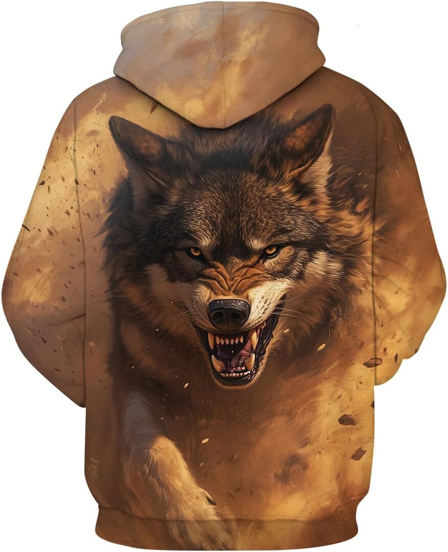 Hoodie for Mens Womens Mens Novelty Wolf Graphic Hoodies Casual Animal Printed Hooded Sweatshirt Street Fashion Long Sleeve Hoodie Graphic