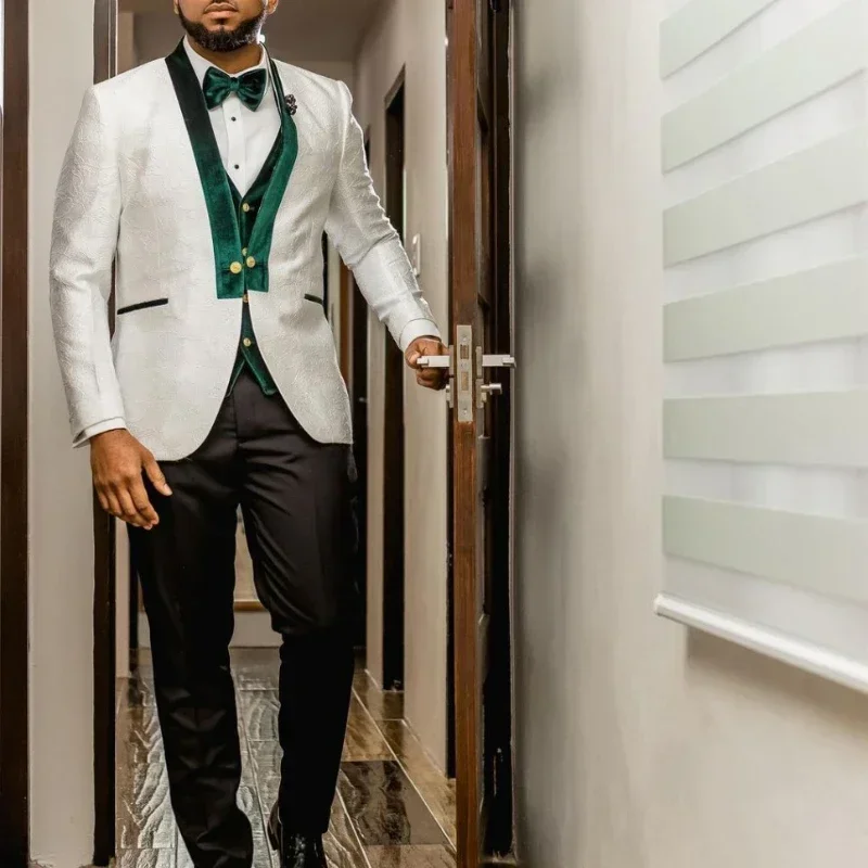 Wedding Suits For Men Slim Fit Floral Formal Groom Tuxedo Jacket With Vest Pants Male Fashion Clothes 2024