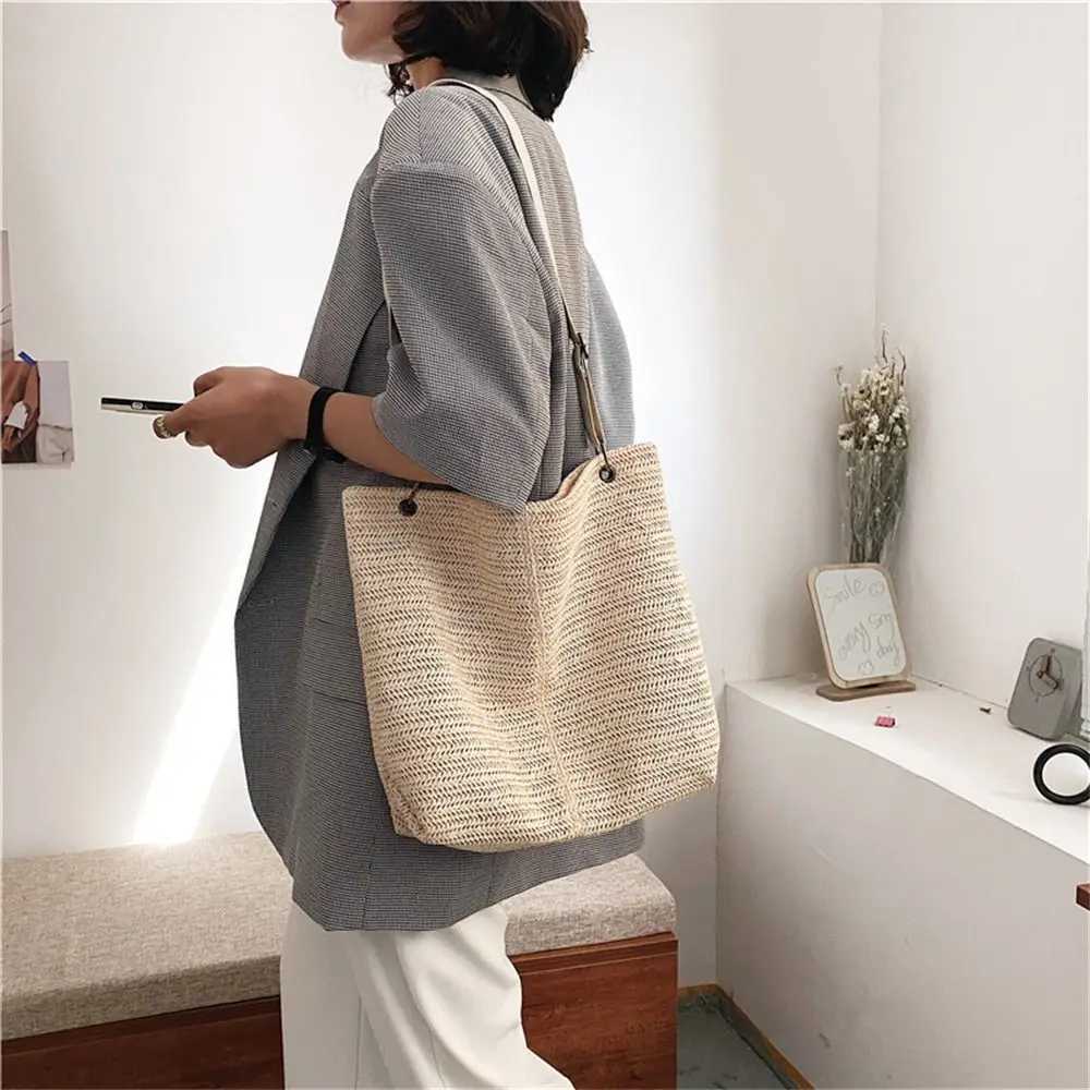 Rattan Straw Bag Cute Large Capacity Hand Woven Handbag Womens Handbag Y241011