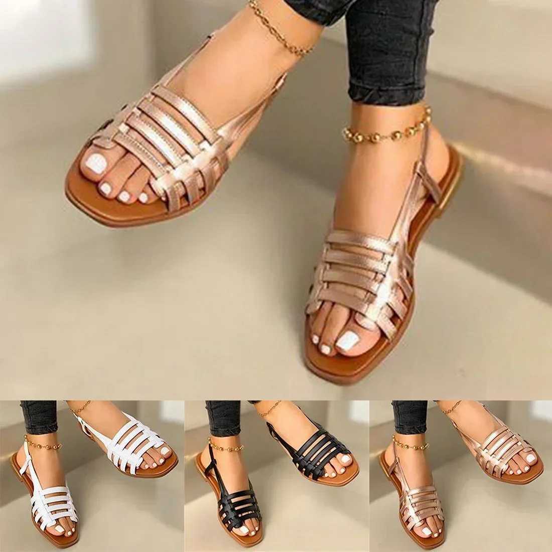 Womens Sandals Summer New Womens Hollow Roman Shoes Womens Gladiator Open Toe Beach Apartment Womens Shoes Plus Size 43 Y241011