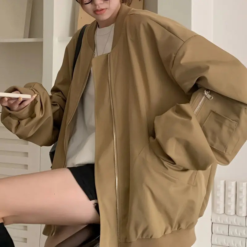 Deeptown Vintage Bomber Womens Jacket Oversized Harajuku Fashion Streetwear Spring Baseball Jackets Zipper Korean Style Coats 241011