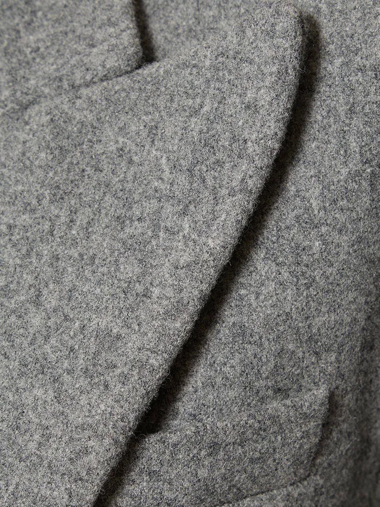 LGRQ Womens Long Wool Coat with Open Collar and Single Chest A-line Ruffle Elegant Coat Autumn Trendy Clothing 241011