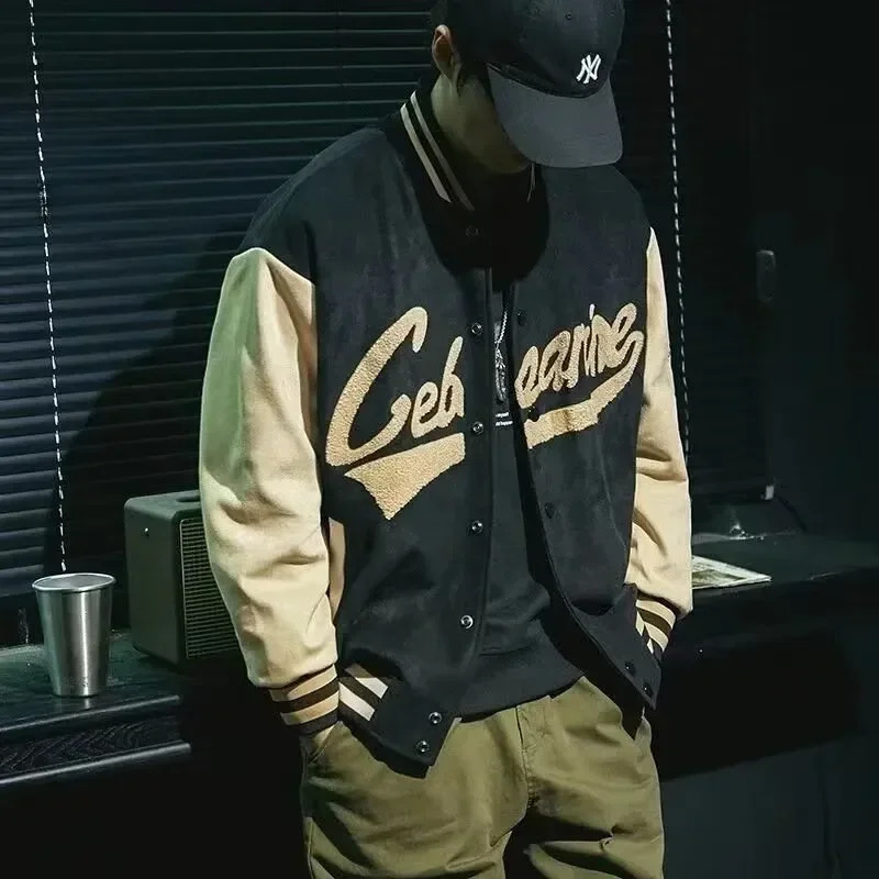 Spring and summer casual fashion suede baseball jacket retro green pilot Ins loose style 241010