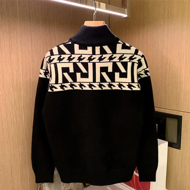 Mens collar zipper knitted sweater mens jacket flat floral jacket zipper Maltry Korean fashion large size 241007