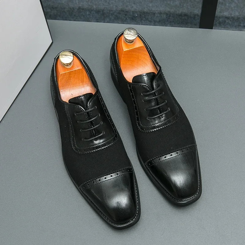 Mens Brogo Business Professional Shoes Suede Elegant Gentlemens Shoes British Style Wedding Black Dance Shoes 241007