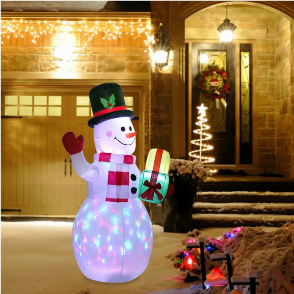 5FT/1.5M iatable snowman with colorful rotating LED lights outdoor Christmas gifts parties Years indoor decoration 241008