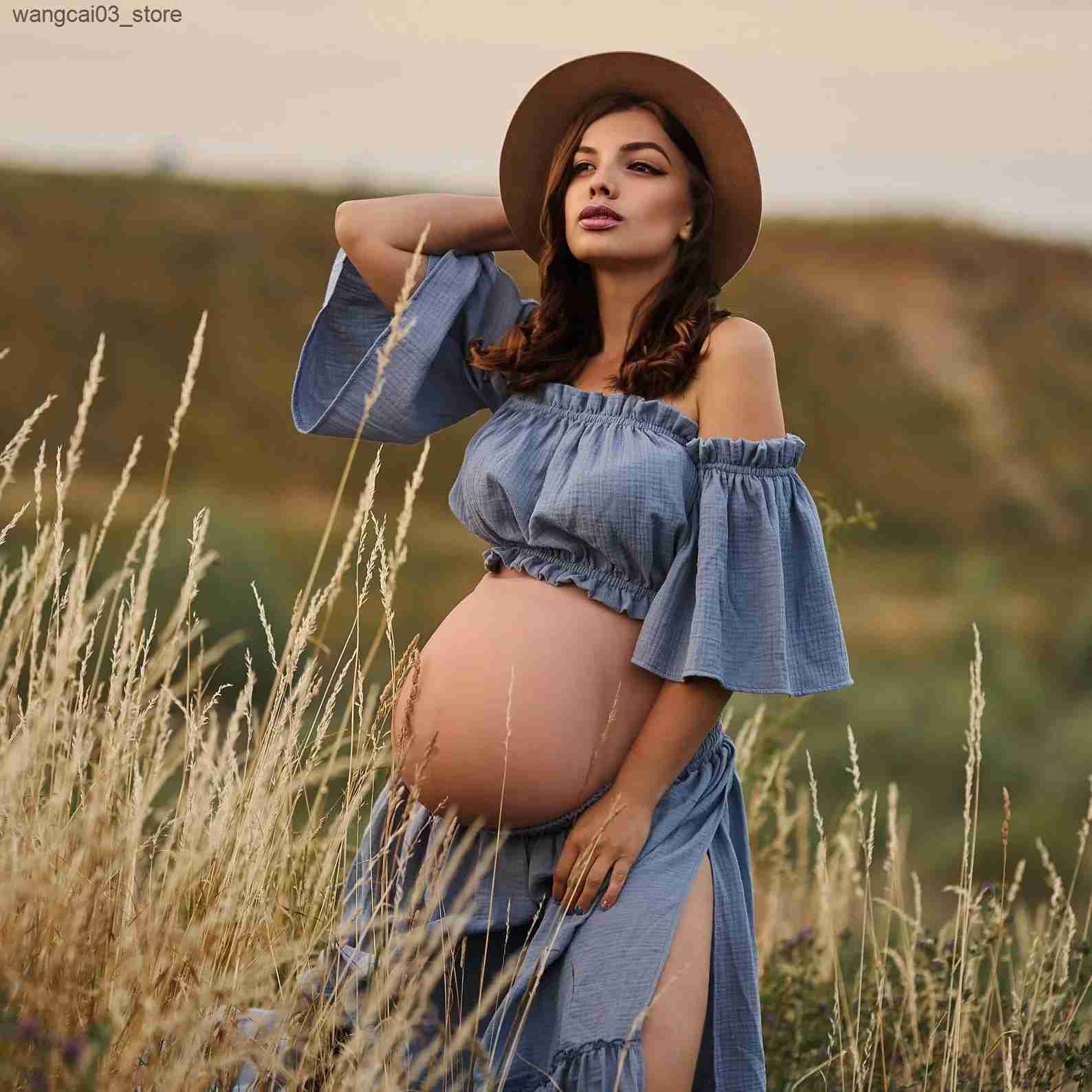 Maternity Dresses Bohemian Women Dress Comfortable Linen Cotton Maternity Clothing Vintage Short Sleeve Dress For Pregnancy Photo Shoot L240910