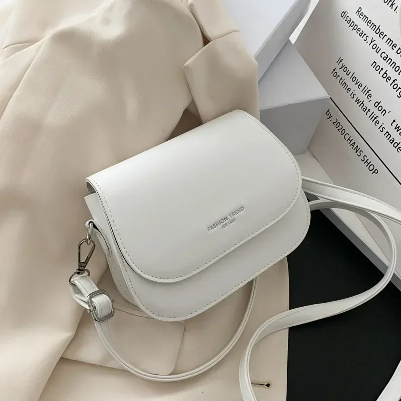 Trendy Saddle Shoulder Bag Women PU Leather Crossbody Simple Solid Color Flap Messenger Fashion Handbags Pouch 240925