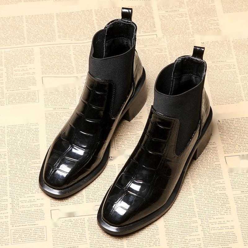 Womens Short Martin Boots Thick Heel Winter Style Fashion Boots Chelsea British Lacquer Leather Middle Heel Boots 240826