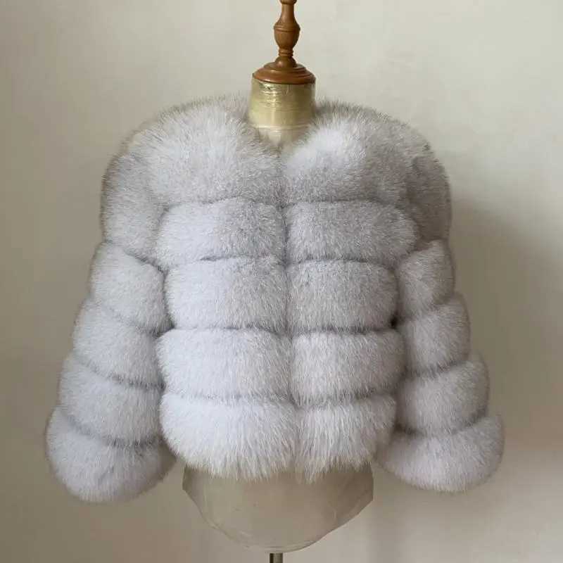 KEJINYUAN Winter Womens True Fox Fur Coat Quarter Sleeve Womens Coat Natural Jacket Warm Leather Coat W241010