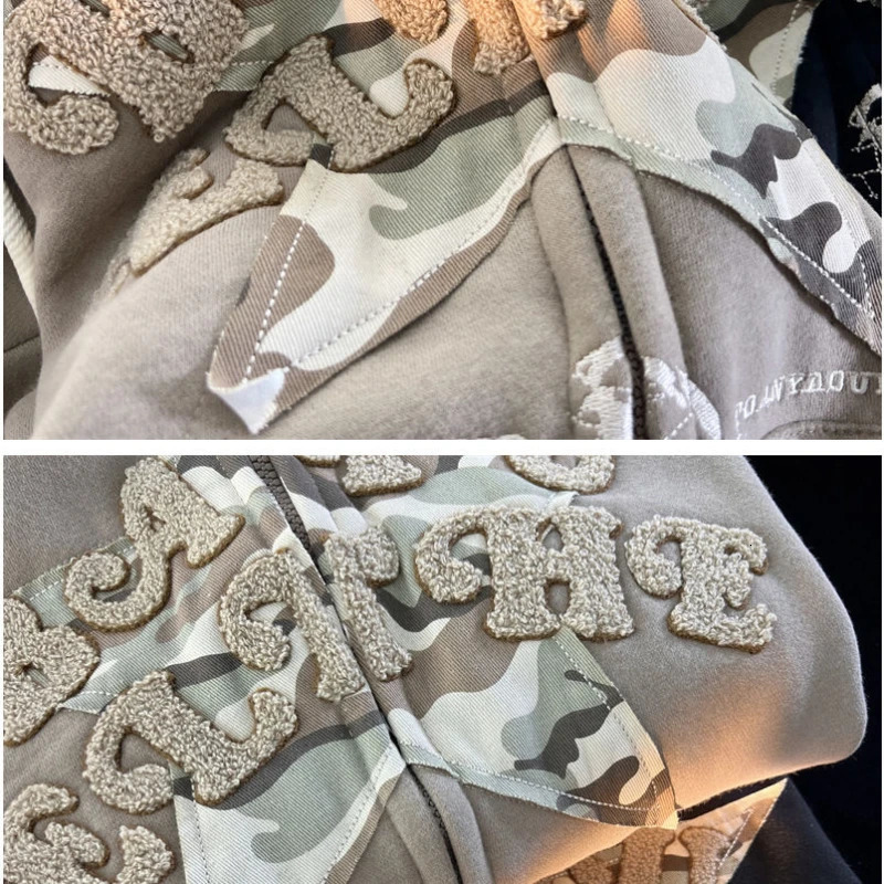 American flocking patch star hoodie womens Y2K street hip-hop loose sportswear couple casual zipper hoodie cardigan unisex jacket 241011