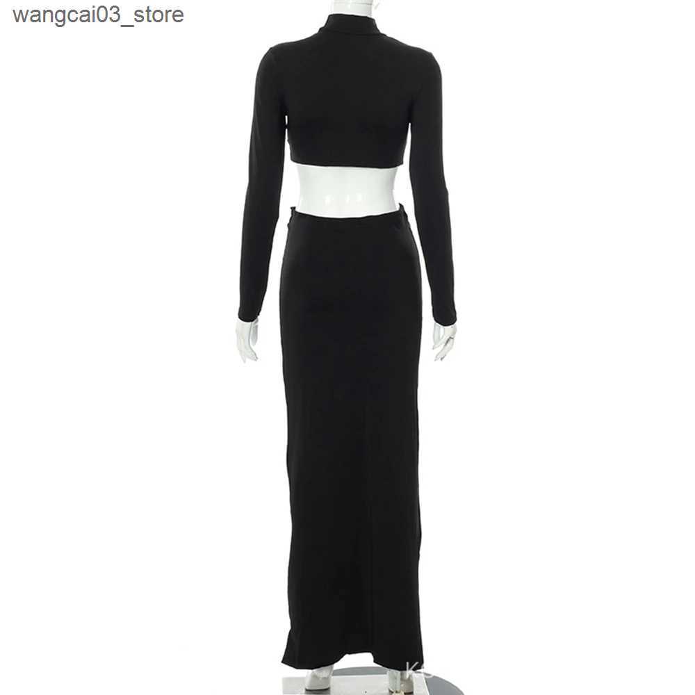Maternity Dresses Maternity Photo ShootSolid Color Cutout High Neck Crop Top 2-in-1 Long Sleeve Bodycon Club Party Photoshoot Pregnancy Maxi Dress L24