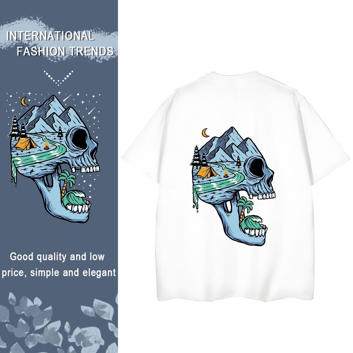 TOP Quality T-Shirts 230g Pure Cotton Crew Neck Sport skull Lady T shirt High quality Plus Size Custom Top Shirts