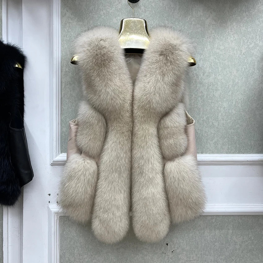 AutumnWinter Warm Womens Jacket Genuine Fox Fur Vest Thick Mid Waist Coat y Street Clothing 241010