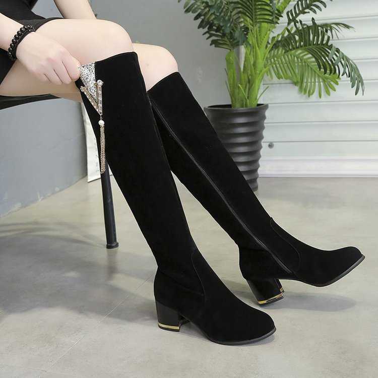 Autumn Winter Long Fashion Boots With Thick Heels High Heels Leather Womens Snow Boots Side Zipper High Leg Slender Ankle Boots For Women 240826
