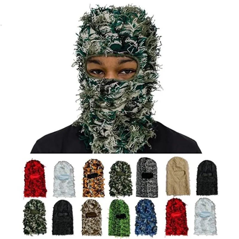Camouflage Balaclava Knitted Distressed Full Face Ski Mask Shiesty 241009