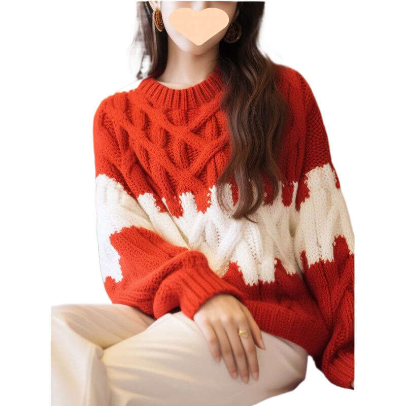 Heavy Industry New Year's Robe Red Coarse Thread Sweater Women's 2024 Autumn/Winter Christmas Atmosphere Small Fragrant Style Knitted Top